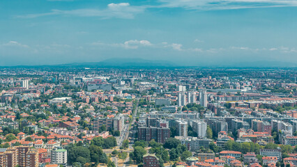 Milan aerial view of residential buildings near the business district timelapse