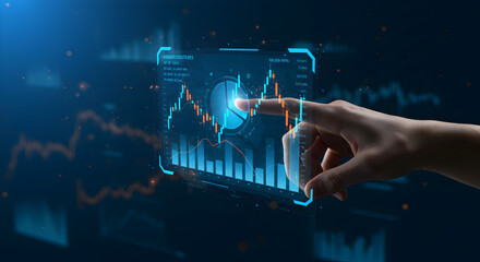 Stock market analysis and trading strategy with data visualization and financial technology concept