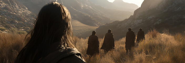 Joshua facing the Gibeonites, meeting in the valleys, close-up scene