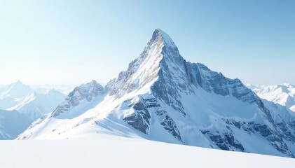 Obraz premium Snow-covered mountain peak, stark white landscape, alpine, peak, panorama