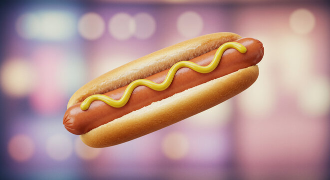 hot dog con mostaza levitando 