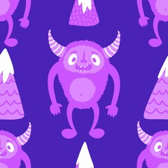 Winter monsters seamless Christmas yeti pattern for wrapping paper and fabrics