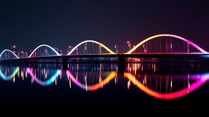 Night view with reflection of the bridge
