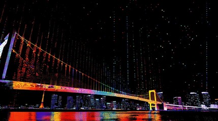 Obraz premium Night view with reflection of the bridge