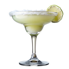 Refreshing margarita cocktail with lime and salted rim design isolated on transparent background.