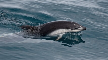 Naklejka premium Pacific White-Sided Dolphin Emerging from the Sea