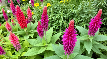 Colorful celosia argentea in a garden.