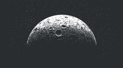 Black and white illustration of moon with craters and stars in the dark night sky space © vadymstock