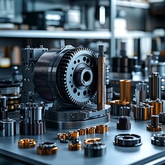 Fototapeta premium Precision Engineered Gear Assembly With Metallic Components High Resolution Photo