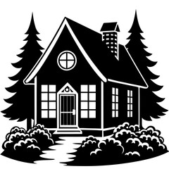 house in the forest vector illustration silhouette 