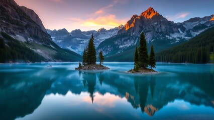 Serene Dawn Over Alpine Lake Reflecting Majestic Mountains