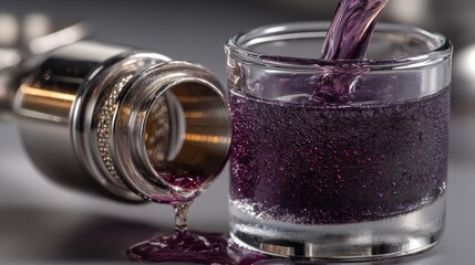 Vibrant purple hooter shot with swirling liquid in a frosted glass