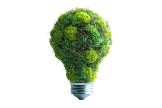 Green Energy: Lightbulb covered in lush moss representing eco-friendly innovation - Powered by Adobe