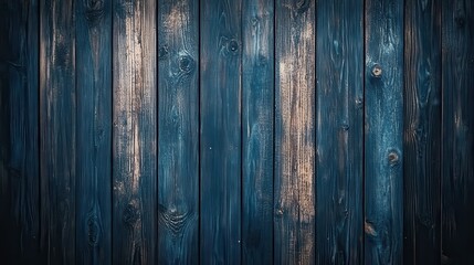 Fototapeta premium A 4K photo of navy blue wood planks texture, showcasing a dark, rough wooden fence surface with a close-up view, creating a modern, toned background perfect for design.