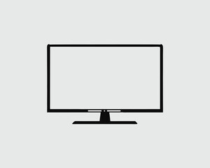 Minimalist Black Flat Screen TV Icon Illustration 
