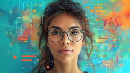 Young woman looking at a map wearing glasses.