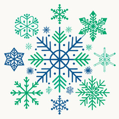 Fototapeta premium Winter Wonderland Snowflake Pattern: This whimsical illustration features a mesmerizing array of intricate snowflakes in various sizes and shapes.