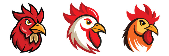 Vibrant Rooster Logo Collection, chicken head
