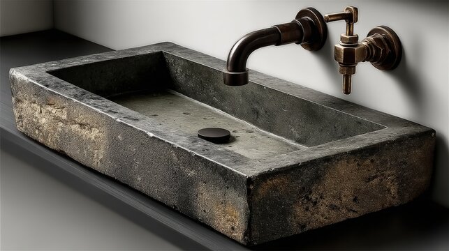Modern soapstone sink enhances contemporary bathroom with raw elegance and sleek design