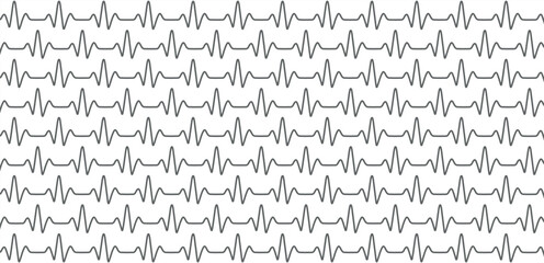Repeating Electrocardiogram Waveform. Seamless geometric vector pattern design in black and white.