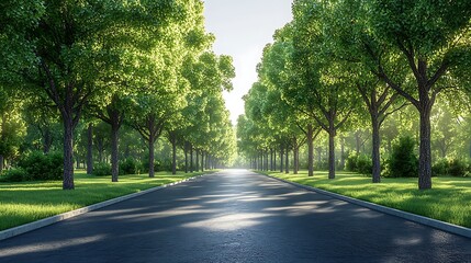 Fototapeta premium Scenic Tree Lined Road With Lush Greenery And Natural Light High Resolution Photo