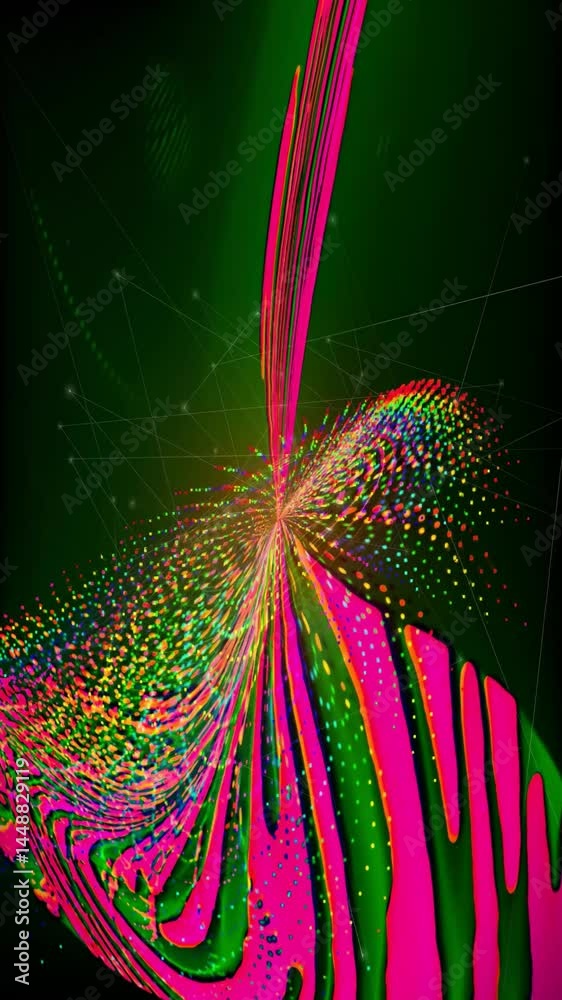 Poster Vibrant colors swirl and merge in an artistic light display, creating an enchanting atmosphere at an outdoor installation under the stars, vertical video 