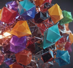 Interlocking multicolored polygons create a visually engaging depiction of interconnectedness ,  communication,  angles,  flow