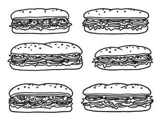 Italian Sub Sandwich Line Art