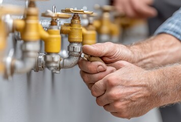 Technician Plugs Tap with Protective Cap to Shut off Water Supply System for Maintenance or Repair Work