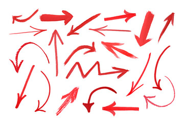 Set of red arrows isolated on white