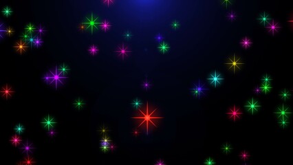 Sparkling stars object with variable colors along  black background.