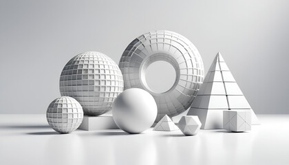 3D Abstract Geometric Shapes on White Background – Minimal Modern Design - No 108