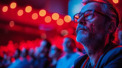 Futuristic digital marketing conference where experts share insights on emerging trends and innovative strategies