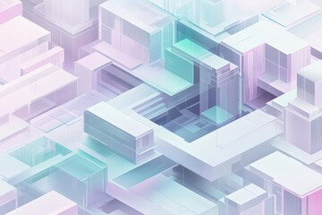 Futuristic Modular Isometric Blocks with Mint and Lavender Gradient Surfaces