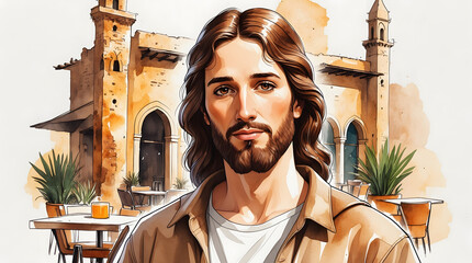 Digital watercolor painting of Jesus Christ