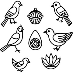 Minimalist Bird Outline Icon Set – Vector Line Art for Nature and Spring Themes