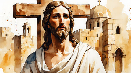 Digital watercolor painting of Jesus Christ