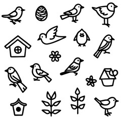 Minimalist Bird Outline Icon Set – Vector Line Art for Nature and Spring Themes
