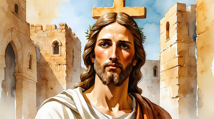 Digital watercolor painting of Jesus Christ