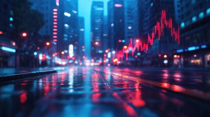 Obraz premium Urban Rainy Night, Financial District