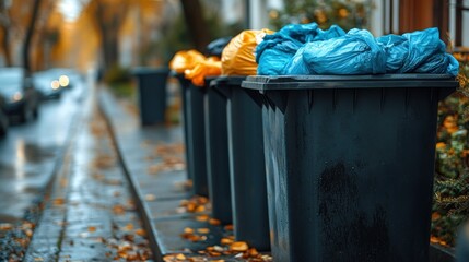 Urban waste bins overflowing