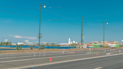 Birzhevoy Bridge timelapse. XXVII International marathon in Saint Petersburg , Russia