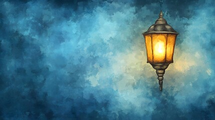 Glowing Vintage Street Lamp on Blue Night Sky Background