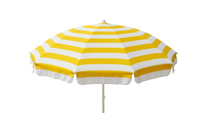 Yellow and white striped beach umbrella summer vacation sun protection outdoor shade parasol poolside canopy