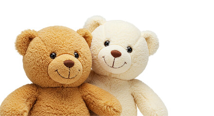 Pair of brown and white teddy bears hugging each other on transparent background, ideal for baby products, children&rsquo;s toys, love-themed visuals, and family celebration card designs