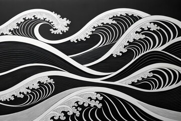 Elegant Black and White Waves Design Illustrating Fluid Motion