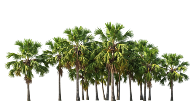 Isolated tropical palm trees cutout for landscape design and architectural rendering on black background