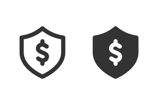 Shield with dollar sign icon. Represents financial security, protection of money, and investment concepts