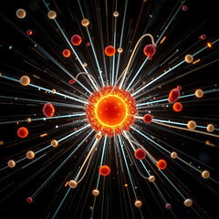 Visualization of protons and neutrons in an atomic nucleus, radiating energy, Nuclear Chemistry, Energetic Science