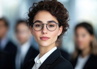A genderfluid person in business attire, confidently presenting in a corporate meeting
